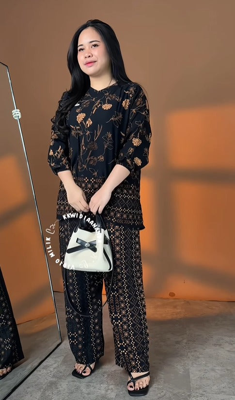 Premium Black Printed Rayon Co-Ord Set